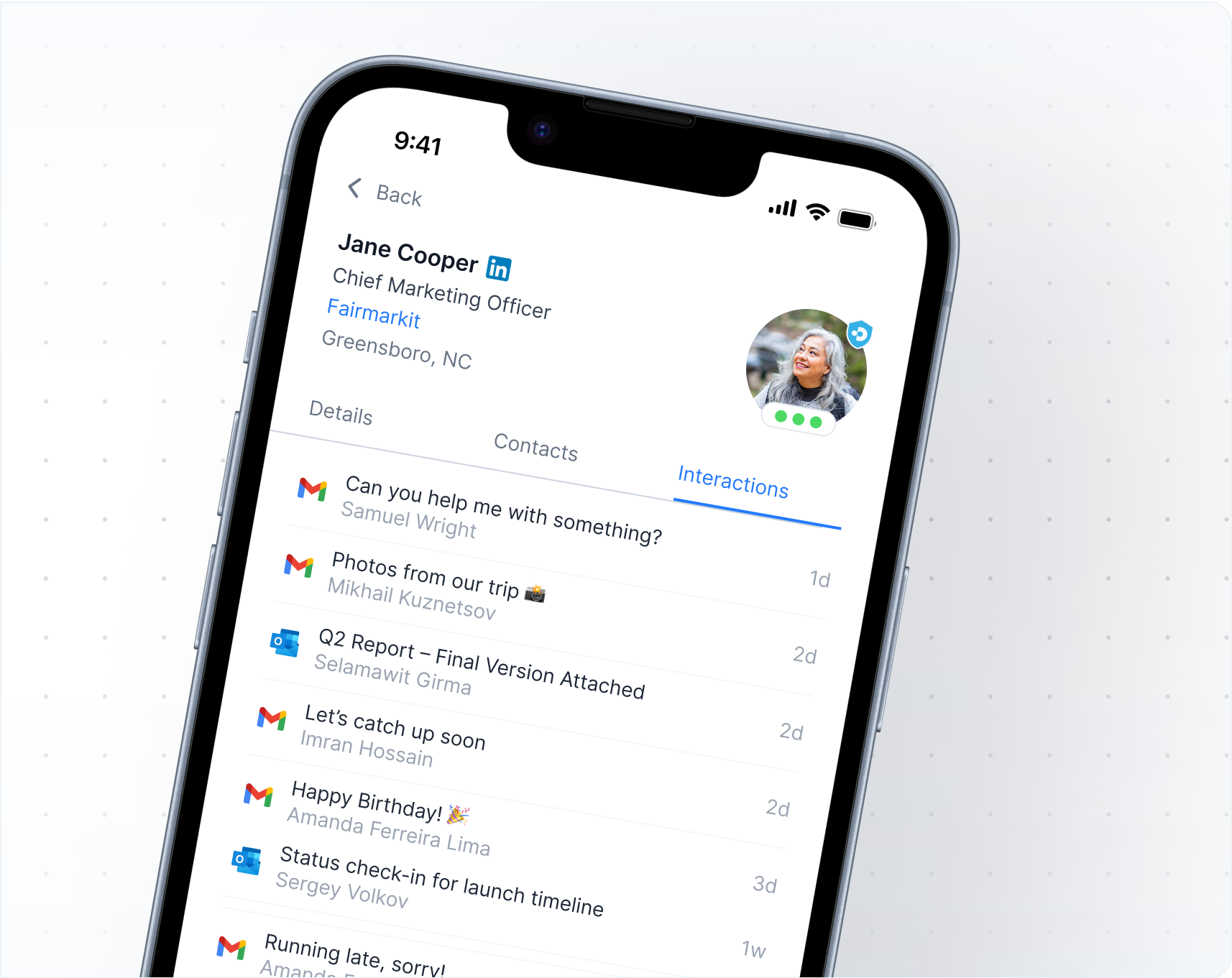 Graphic showing our mobile app and how you have access to emails from multiple email accounts in a single view.